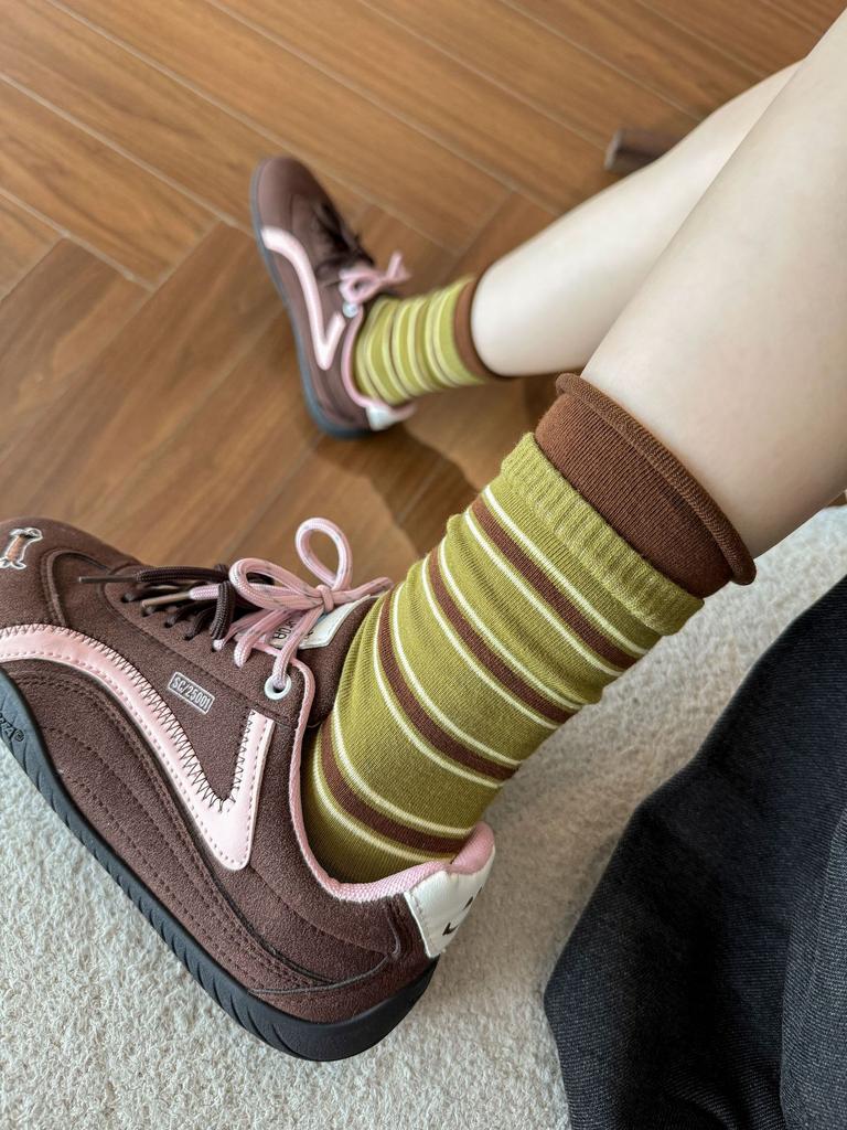 Splicing Striped Socks Children'S Medium Tube Socks Spring And Autumn Tide Contrasting Color Niche Stacking Stockings