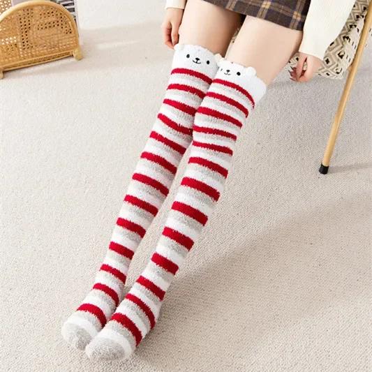 Over Above Knee Socks Long Womens Striped Panda Cat Winter Warm Ladies Girls Black White Funny Thigh High Stockings Christmas
