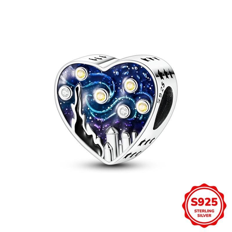 Copper Blue Series Charms Bead Inlaid Zirconium Heart Moon Palm Eye Pendant Fit Bangle Bracelet Diy Jewelry Marking