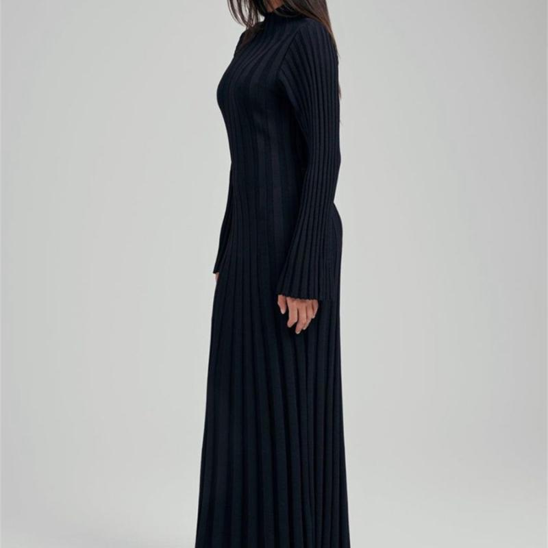 Elegant Turtleneck Knitted Sweater Dress for Women Fashion Long Sleeve Slim Casual Maxi Dress Fall Winter Holidays Party Dress