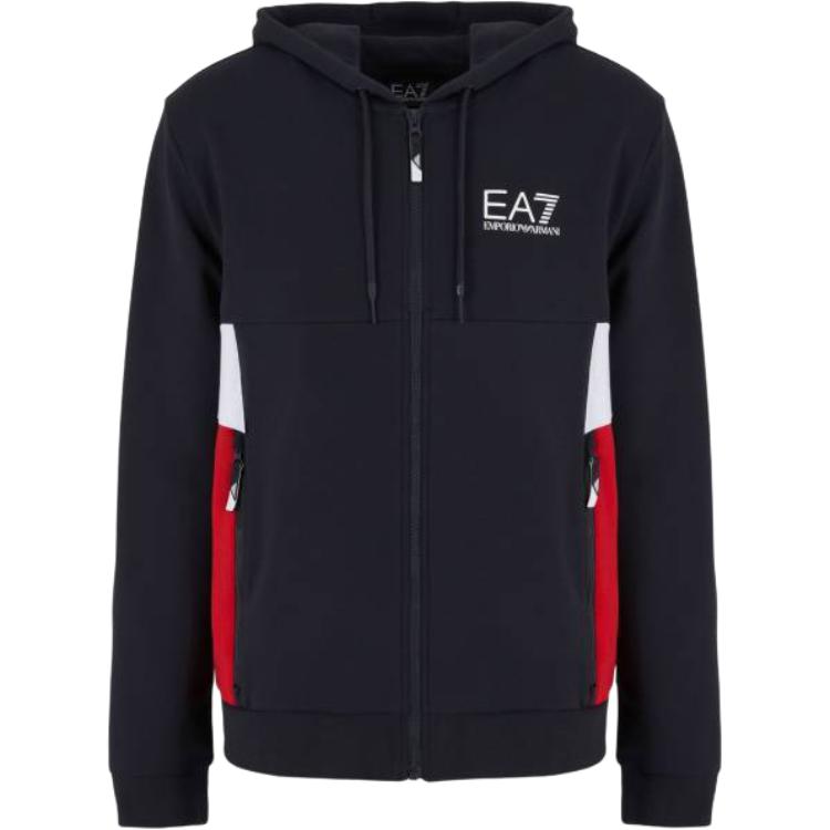 Emporio Armani EA7 Мужская куртка-бомбер с капюшоном и принтом-буквами цветовыми блоками на молнии Черный 3DPM15-PJLIZ-1578 L 11780₽
