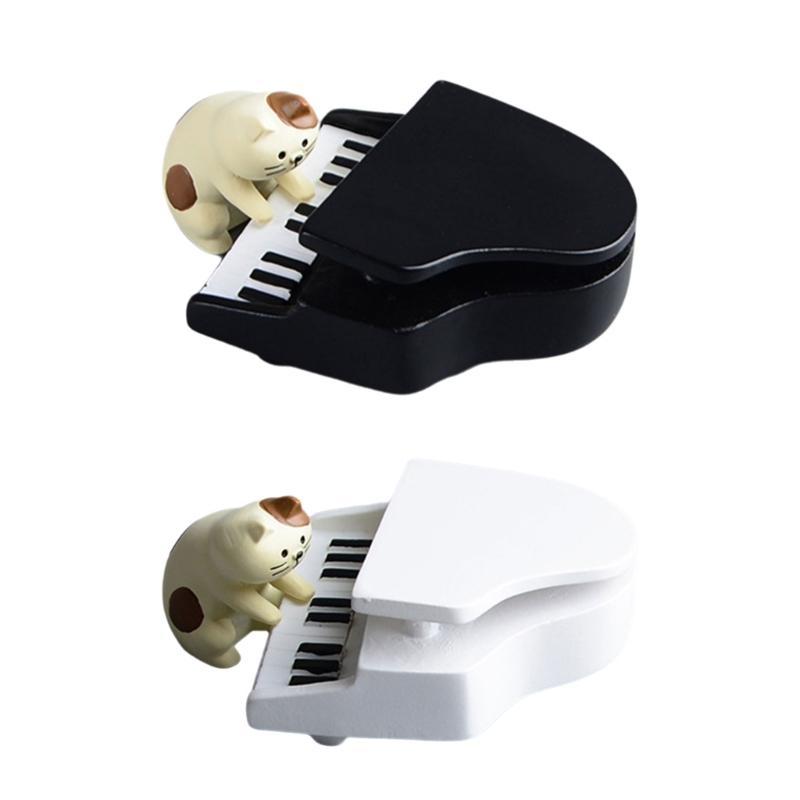 652F Mini Katzen Pianisten Skulpturen Set 2 Stück Katzen und Klavier Miniaturmodelle Ornamente für Auto Armaturenbretter und Bürodekorationen