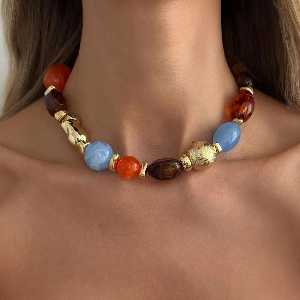 Collana girocollo Ingemark Bohemien in Resina Acrilica Colorata con Perline per Donna Catena Clavicolare Regolabile Retro Nuovi Accessori Gioiello