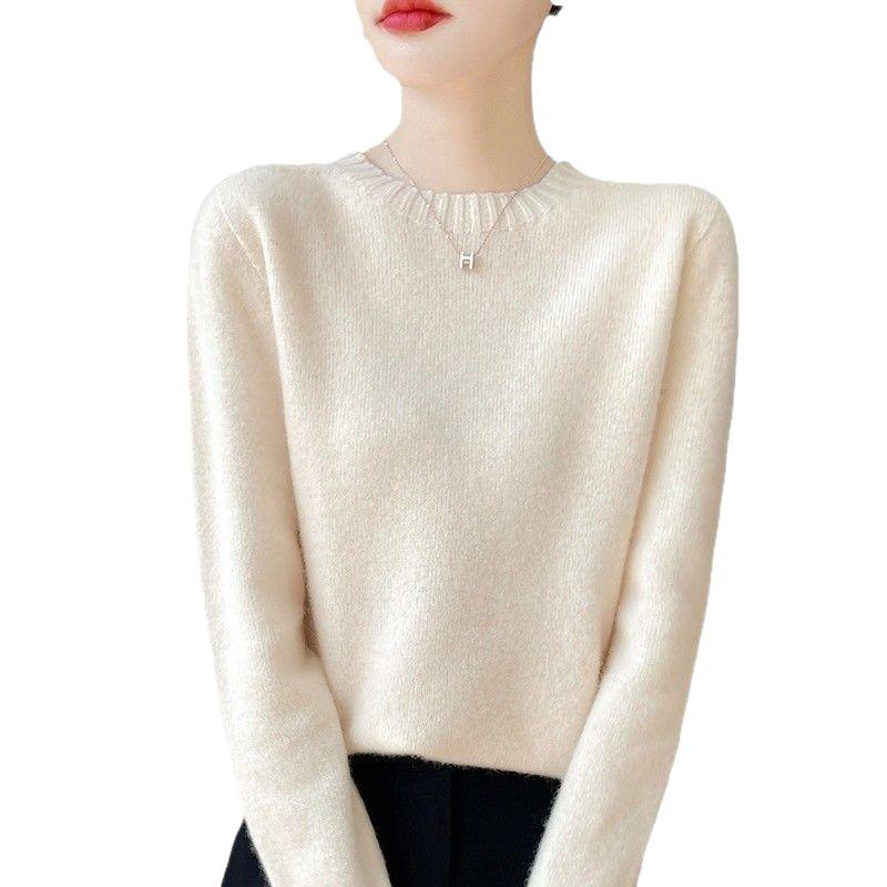 Women's Round Neck Long Sleeve Cashmere Wool Sweater - Autumn/Winter Fashion Layer