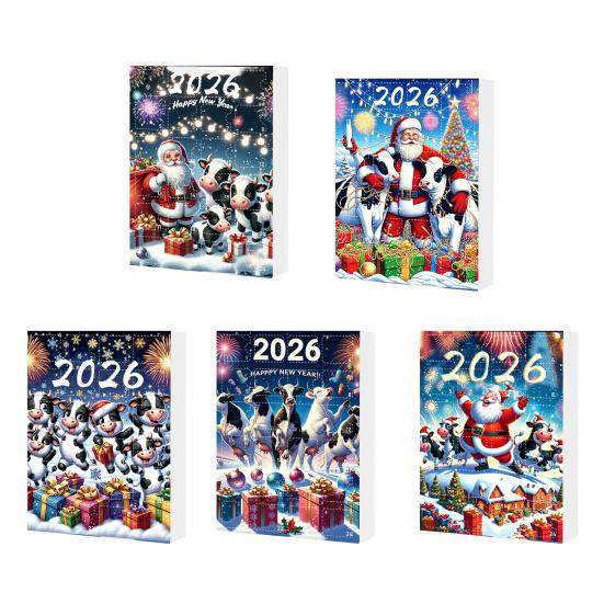 Collectible Christmas Figurines for Enthusiasts Cow Ornament Advent Calendar 2026, 24 Days 2D Acrylic Hanging Pendant Portable Decorations Home