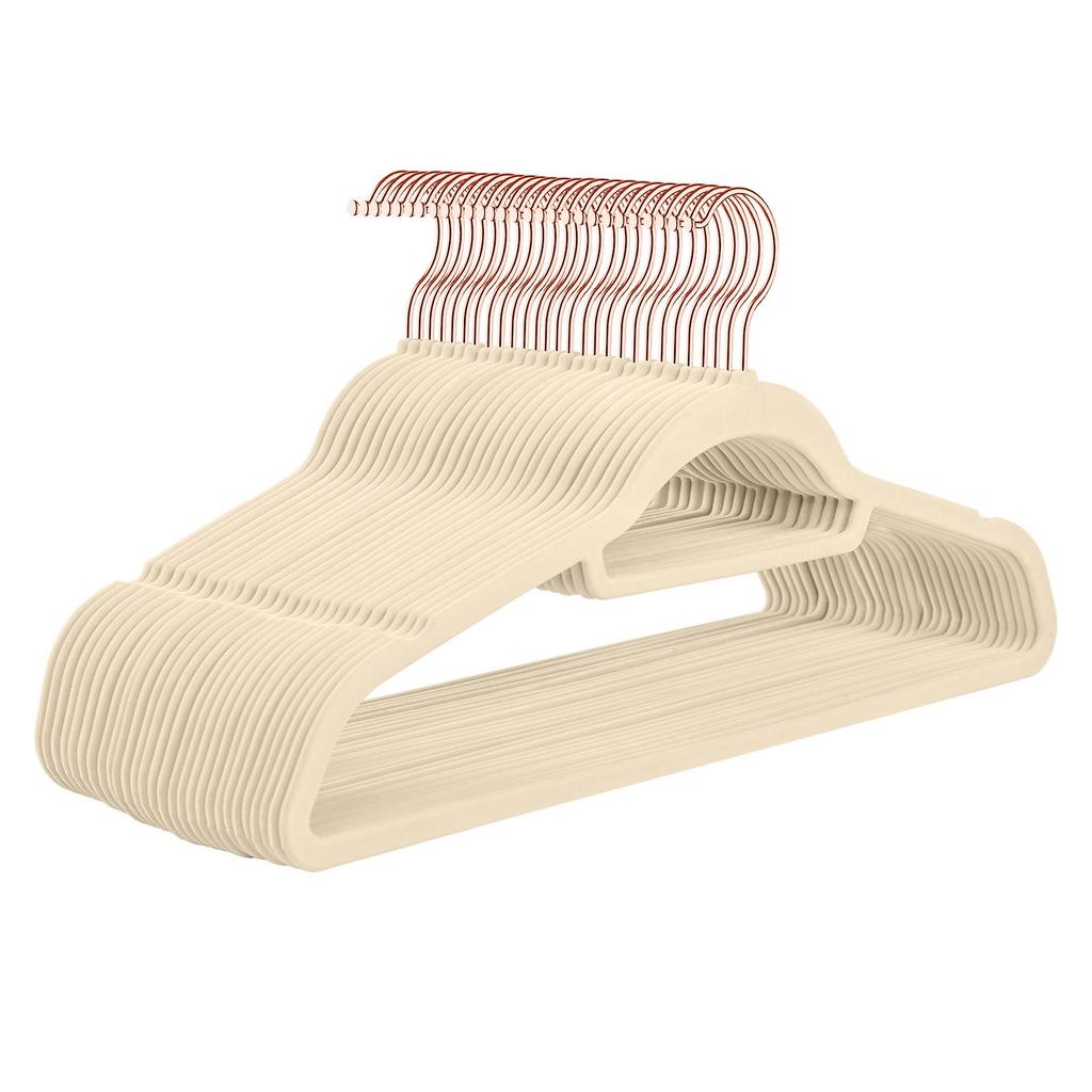 Beflockter Samt-Kleiderbügel mit Roségold-Haken (Rosa) - Rutschfester Organizer
