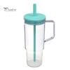 Clear Plastic Water Bottle with Straw And Lid, 40oz Large Capacity Tumbler BPA-free Drinking Cup Handle, Leak Proof Sports for School Travel Reusable
