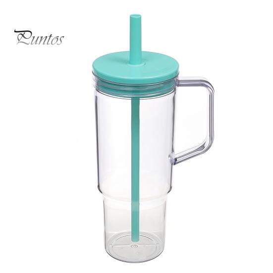 Clear Plastic Water Bottle with Straw And Lid, 40oz Large Capacity Tumbler BPA-free Drinking Cup Handle, Leak Proof Sports for School Travel Reusable