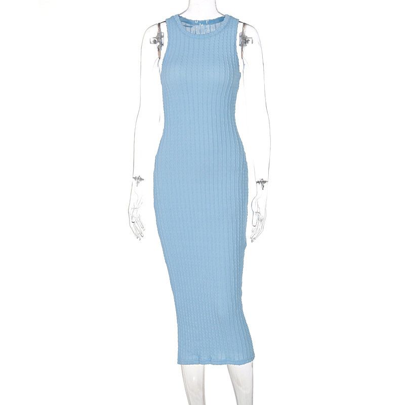 

European and American Cross-Border Women s Clothing 2025 New Autumn Fashion Casual Knitted Sleeveless Round Neck Dress for Women Manufacturer Sky Blue S