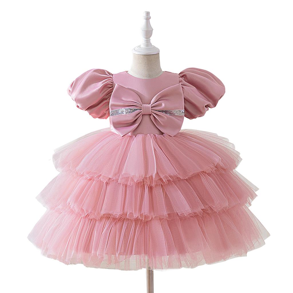 Flower Girl Princess Dress For Weddings Summer Kid Formal Bow Long Gown For School Evening Party Children New Year Cloth AL6056