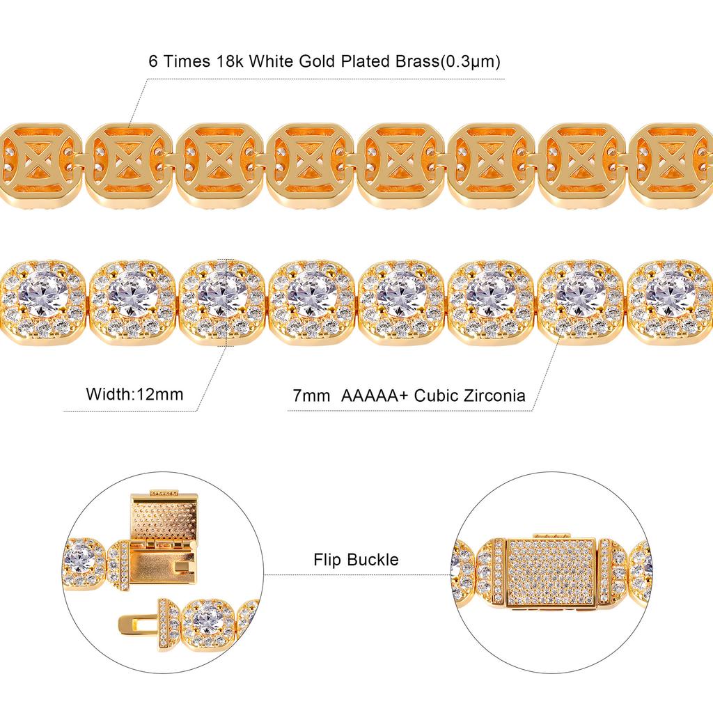 A European, American, Cuban bracelet 12mm wide rock sugar chain zircon bracelet flip men's bracelet trend bracelet