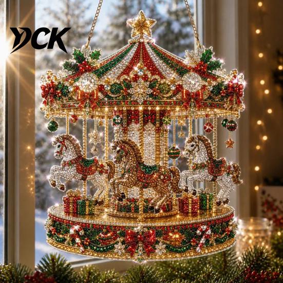 Christmas Window Decorations Faux Diamond Art Ornament, DIY Santa Claus Sun Catcher Kit, Rhinestone Acrylic Hanging Ornaments Xmas Wreath Ornament