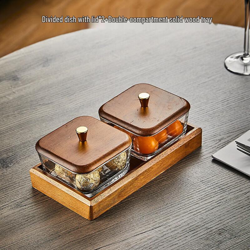 Qiqei Walnut Wood & Glass Snack Fruit Tray