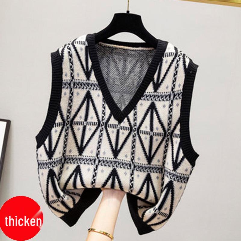 

Женский осенний трикотажный жилет с V-образным вырезом в стиле ретро аргайл 2025 XL