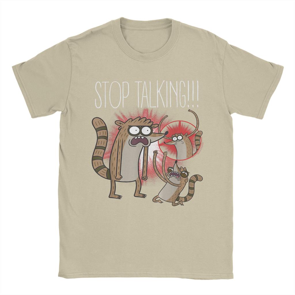 Regular Show Rigby Stop Talking Men T Shirts  Hipster Tees Short Sleeve Round Collar TShirt Cotton Graphic Tops