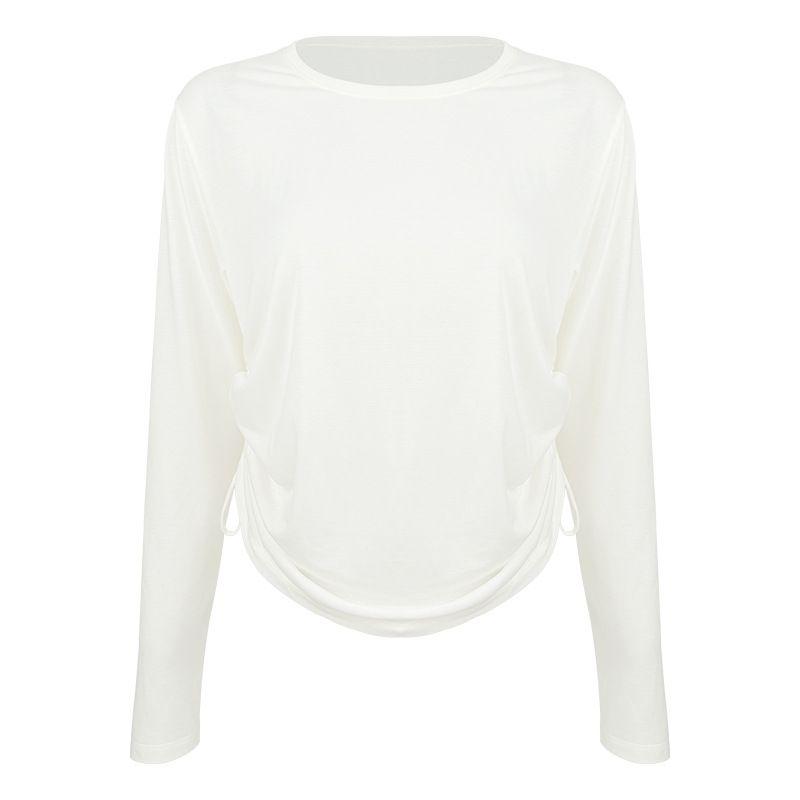 

Summer 2025 New Yoga Clothes Women s Tencel Lightweight Sports T-shirt Tops Moisture Absorption Quick-Drying Loose Workout Long Sleeve Elastic Sugar Cream M