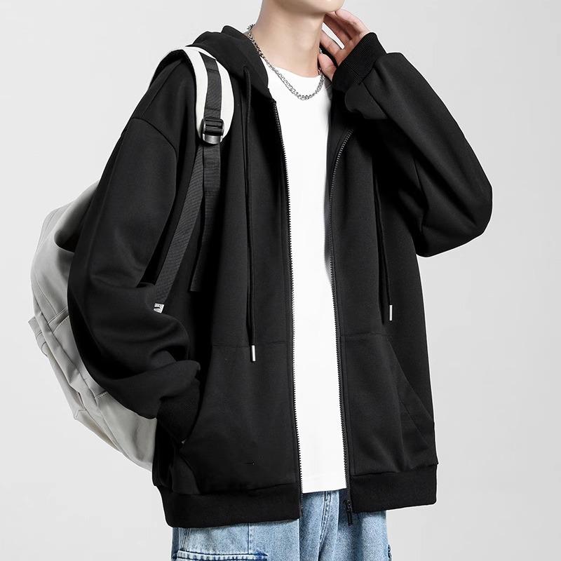 Men's Japanese-Korean Style Loose Zipper Hoodie - Trendy Early Autumn/Winter Casual Jacket