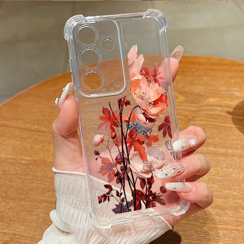 Luxusní průhledný silikonový kryt s květinovým potiskem pro Samsung S25 S24 FE S23 Ultra S22 A56 A36 A16 A55 A35 Nárazuvzdorný ochrana objektivu Tenký měkký kryt na telefon