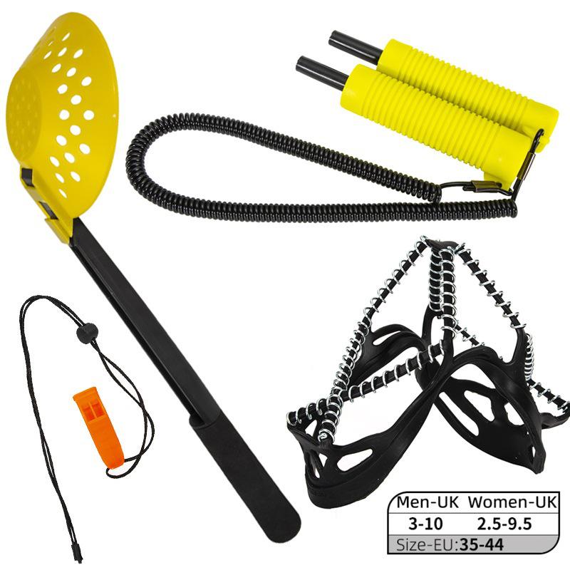 Winter Ice Fishing Rescue Kit: Telescopic Ice Axe, High-Strength Scoop, Crampons, Shoe Covers & Whistle Combo.