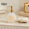 Pump Lotion Bottle 400ML Beach Seashell Refillable Soap Dispenser, Liquid Hand Glass Durable Dispenser Container, for Bathroom Kitchen Countertop