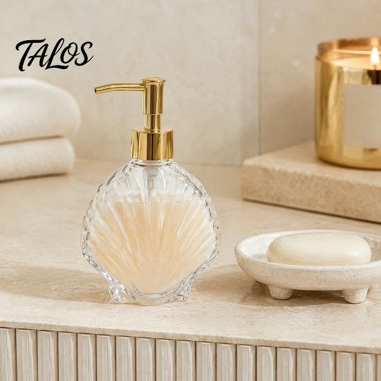Pump Lotion Bottle 400ML Beach Seashell Refillable Soap Dispenser, Liquid Hand Glass Durable Dispenser Container, for Bathroom Kitchen Countertop
