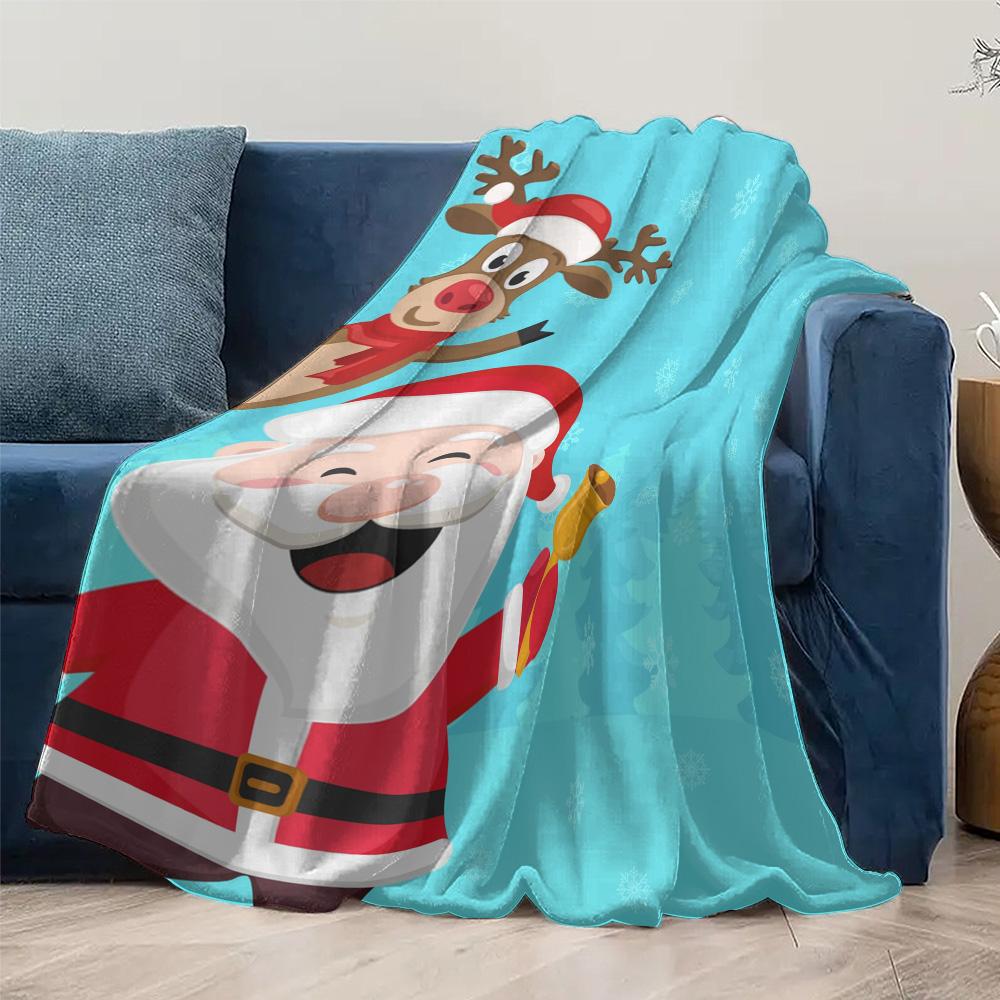 Festive Santa Throw Blanket Cozy Christmas Decor Holiday Gift Reversible Plush Blanket Soft Warm Home Decor Gift Idea