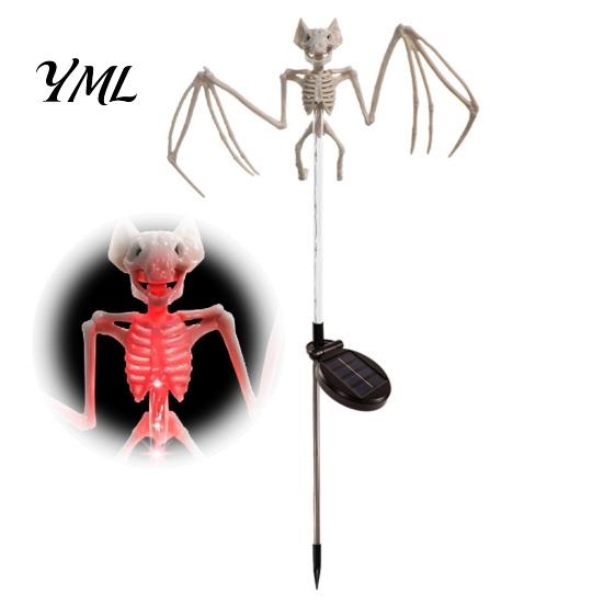 Outdoor Spooky Garden Ornament Solar Halloween Bat Lights, Realistic Skeleton Pathway Decor, Waterproof LED Strange Green Light Props Stake