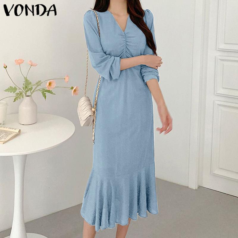 

VONDA весеннее женское плиссированное длинное платье на шнуровке