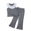 Cross-Border Girls' Summer Two-Piece Set: Ruffle Collar Vest with Flare Pants