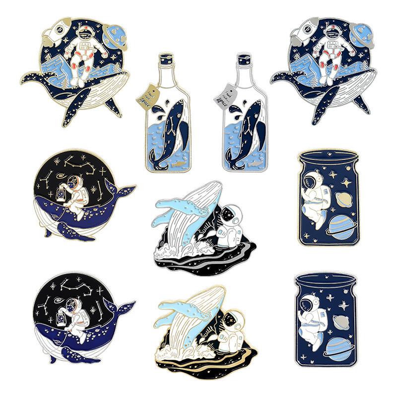 Cute Creative Astronaut Whale Series Brooch Alloy Design Pin For Versatile Fashion Accessories