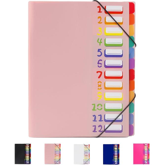 24 Pockets Expanding File Folder Organizer,Accordion File Organizer,A4 Letter Size,Rainbow Tab, for Home/Office/School Document Organizer (Rose Pink)
