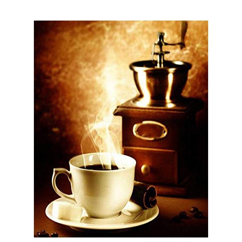 5D Diy Diamond Painting Coffee Dessert Full Round Diamond Art Embroidery Mosaic Still Life Home Decoration 40x50cm