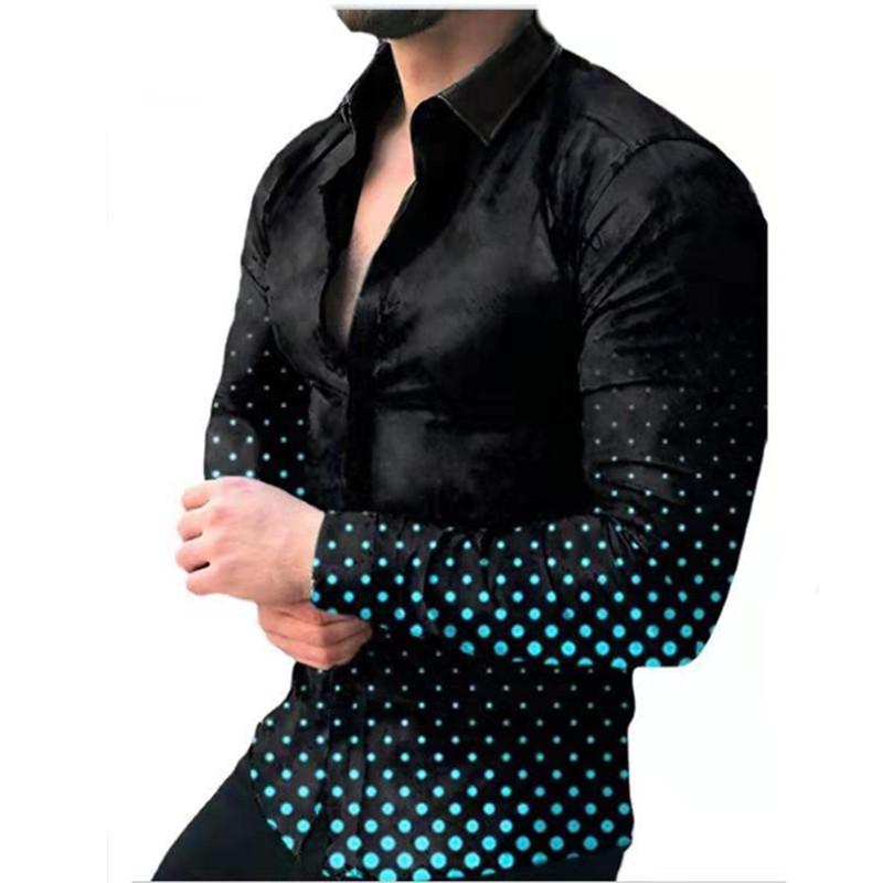 2025 European & American Men's Casual Plus Size Printed Long-Sleeve Shirt