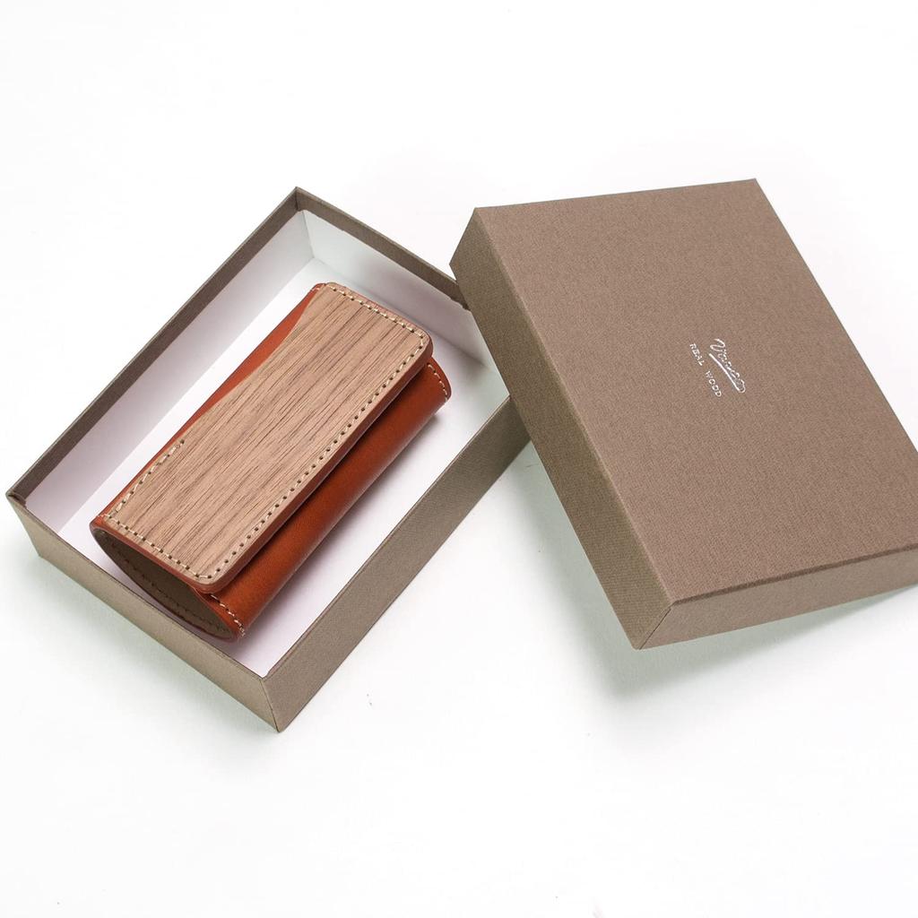 VARCO REAL WOOD Key Cover SK Key Case, Key Cover, Keyless Smart Key, Men's and Women's, Genuine Leather, Natural Wood, Made in Japan (Pink)