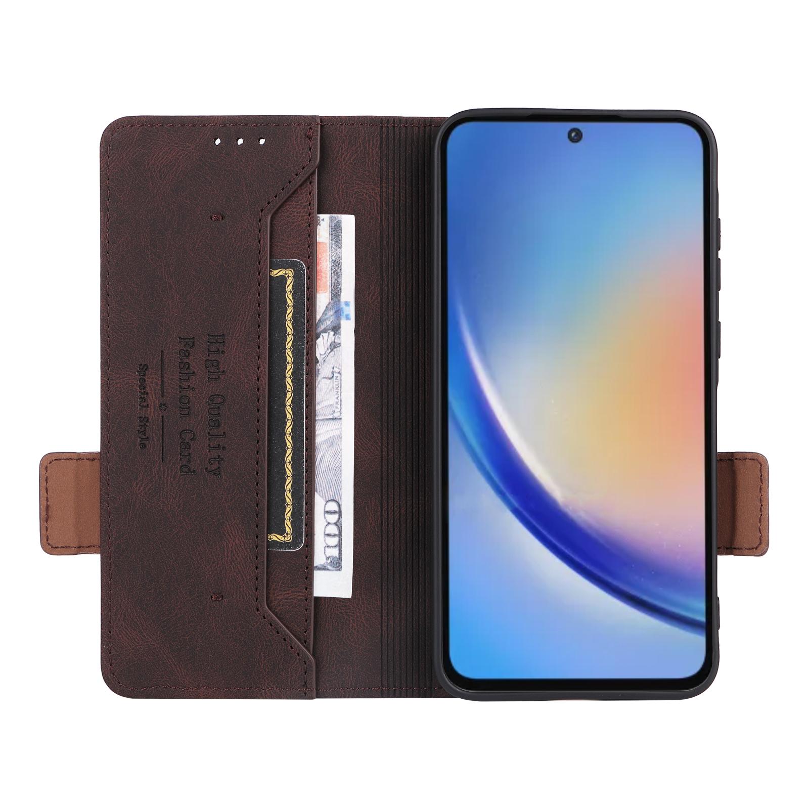 

For Samsung Galaxy A35 5G Case Anti-scratch Hardware Decor Leather Phone Stand Cover Coffee