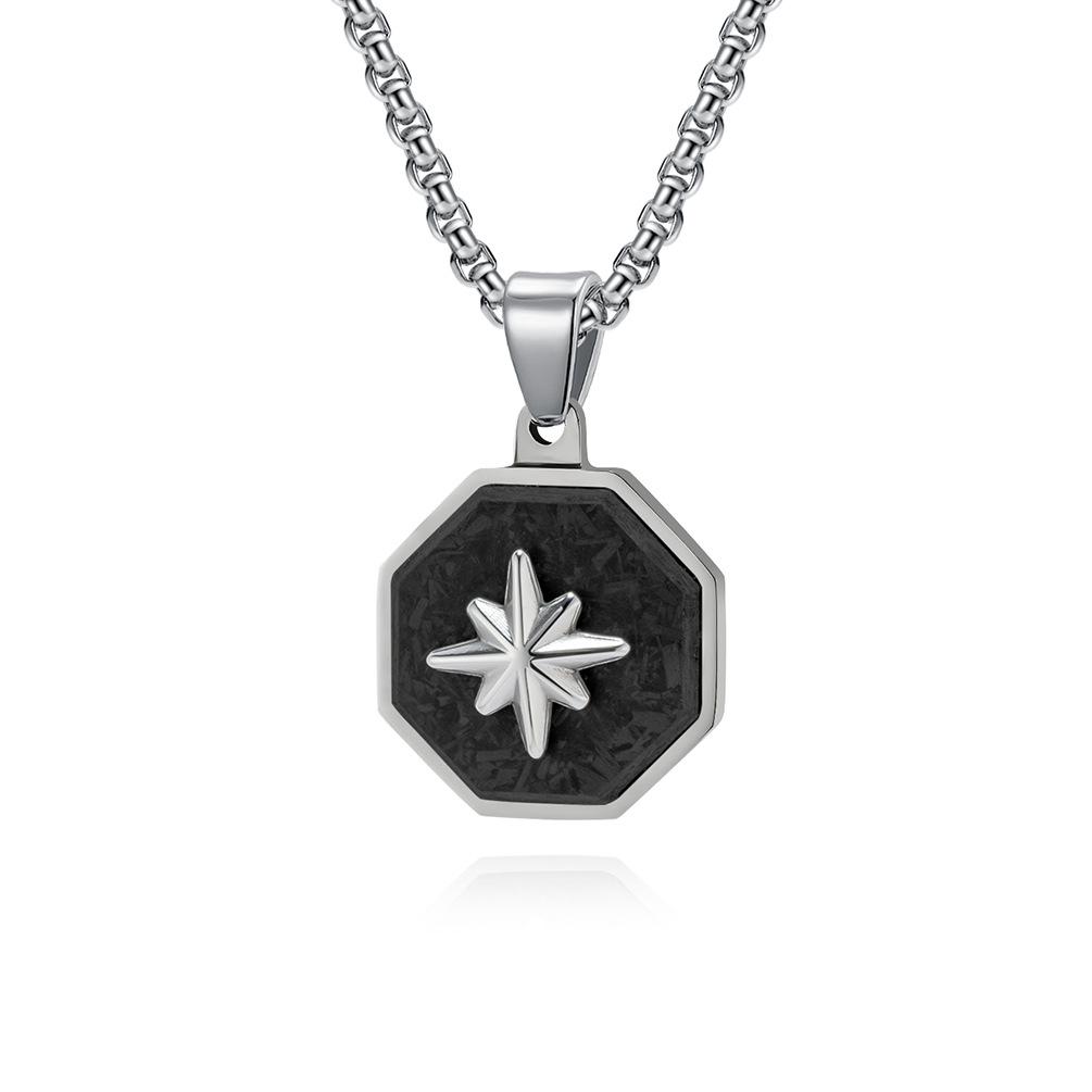 Men s Fashion Gossip Creative Random Pattern Carbon Fiber Stainless Steel Batch Angle Hexagram Pendant Transfer Pendant Chain 60CM