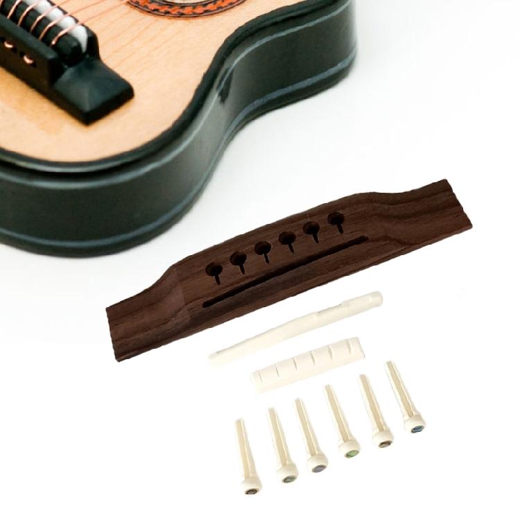 Acoustic Guitar Wood Rosewood Bridge Guitar Wood Bridge Guitar Saddles Nut Slotted with 6 Bridge Pins Easy To Install