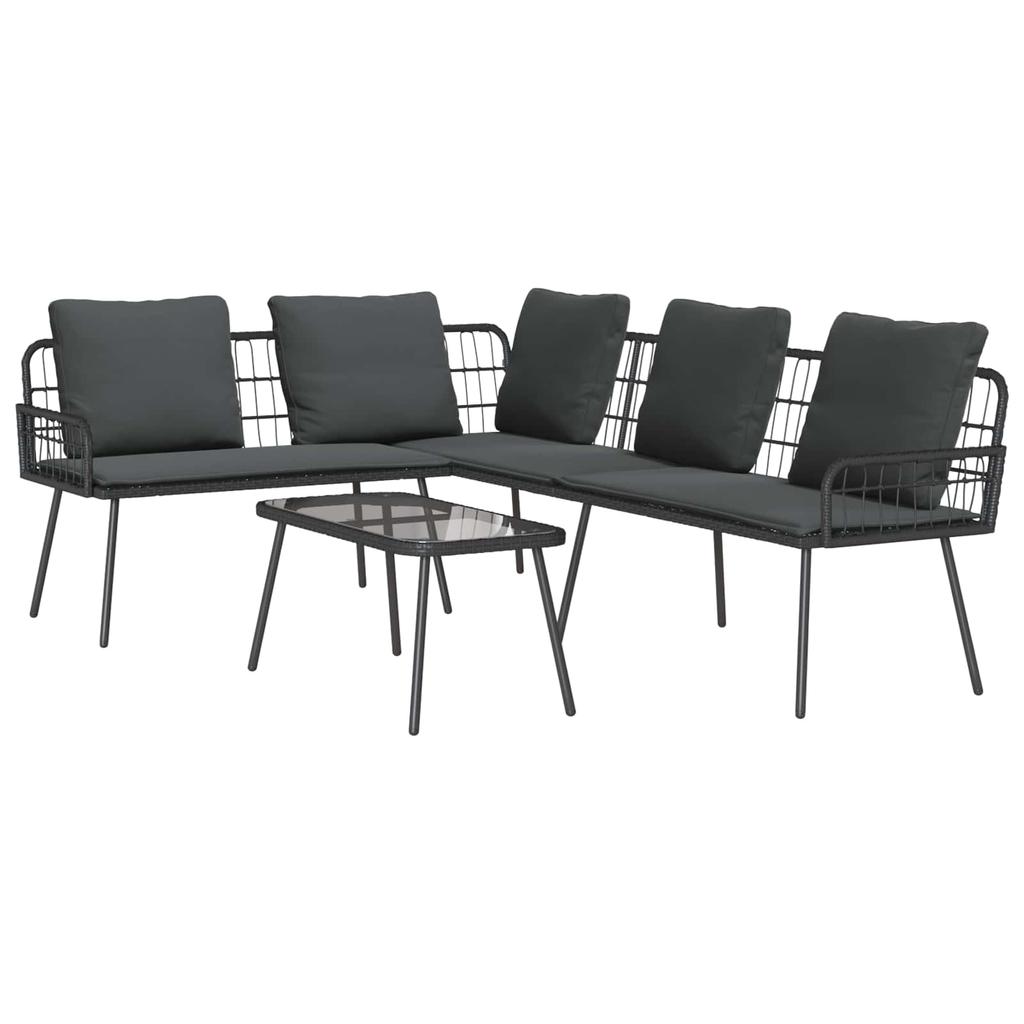 Outdoor Sofa Set with Cushions 2 pcs Black Poly Rattan