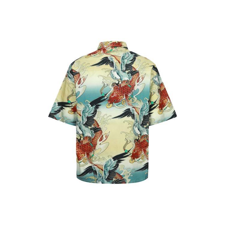 Evisu Colorful Seagull And Koi Print Oversized Short Sleeve Shirt Men shirts 2ESHTM4SS7020LFCT