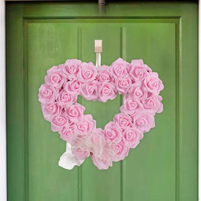 Heart Shaped Wreath Floral Rose Artificial Door for Home Wedding Valentine's Day Decoration,