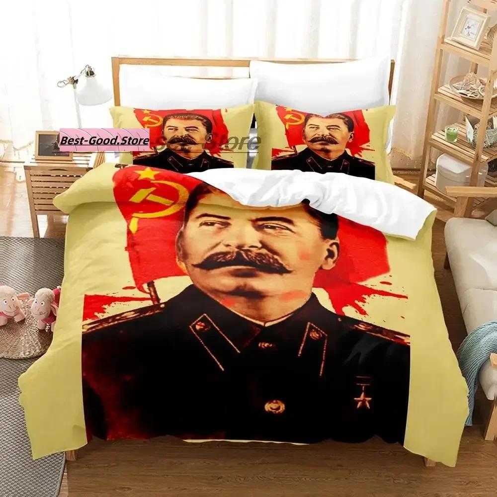 Russian Comrade Joseph Stalin Portrait Bedding Set Single Twin Full Queen King Size Bed Set Aldult Kid Bedroom Duvetcover Sets EU Single(135*200cm)3pcs