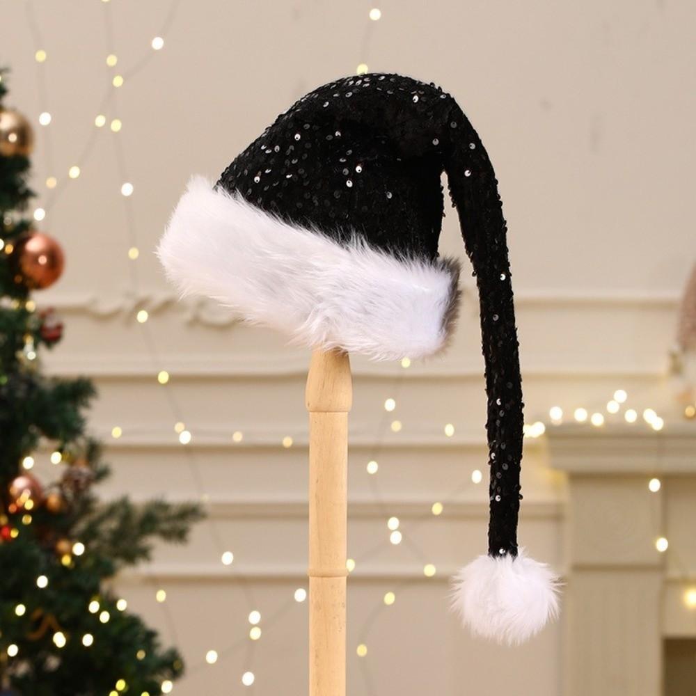 Long Sequin Christmas Hat Solid Color Santa Claus Hat Fashion Xmas Cap  New Year