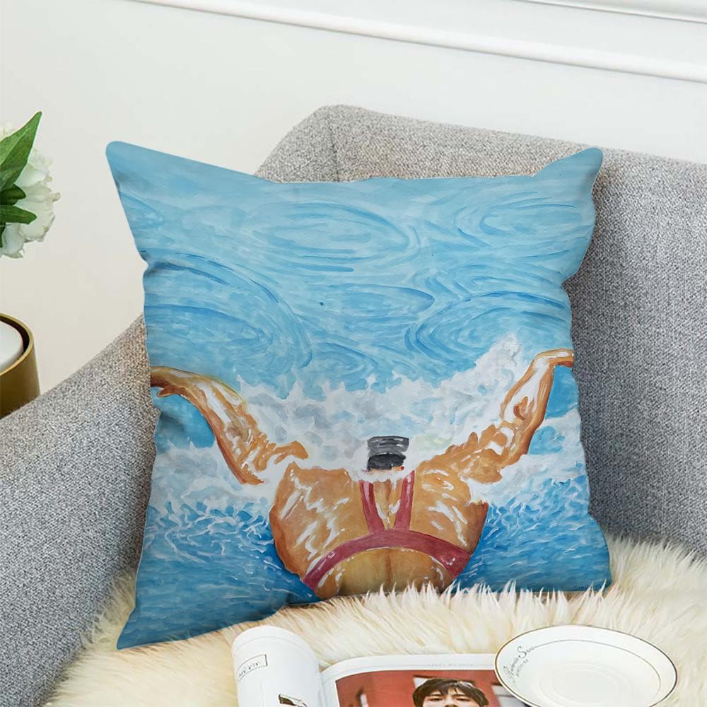 Summer Pool Oil Art Pillow Case For Car Sofa Decorative Home Double-sided Print Plush Square Throw Pillow Cushion Cover
