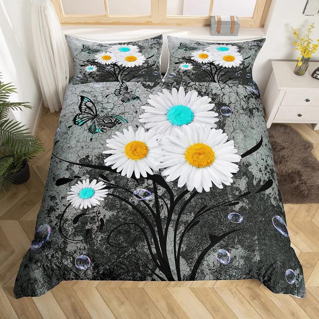 Yellow Daisy Duvet Cover Set Cute Floral Bedding Set For Kids Child Girls Garden Flowers King Comforter Cover With Pillowcase