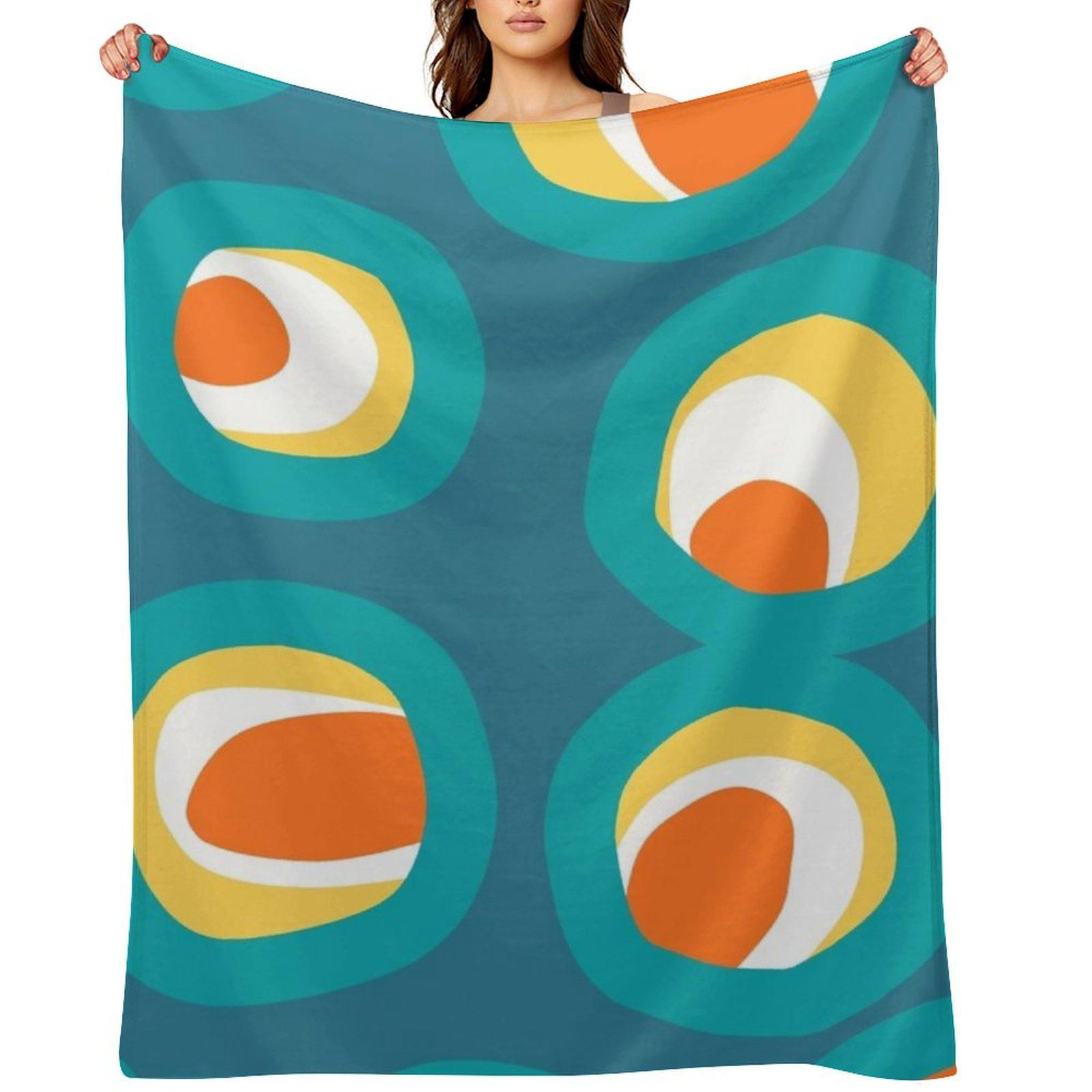 

Mid-Century Modern Geometric Pattern in Teal Blue, Orange and Yellow Throw Blanket Cute bed plaid Sofas Decorative Sofa Blankets 30x40in