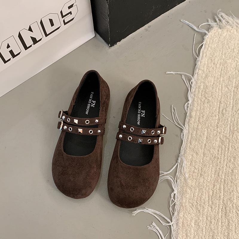 Retro Round Head Double Buckle with Mary Jane Shoes Women's 2025 Spring and Autumn Korean Version of the Style Shallow Mouth Fashion Versatile Sin