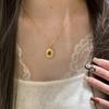 Italian brushed gold-plated oval natural tiger eye stone necklace for women, fashionable and versatile, with a high-end feel, suitable as a sweater