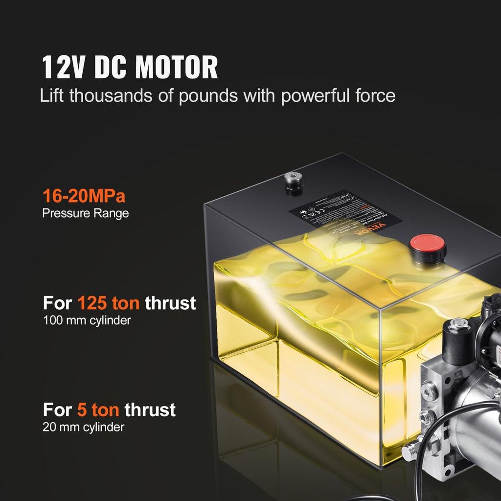 Hydraulic Pump 4 Quart Single Acting Dump Trailer Pump Power Unit DC 12V