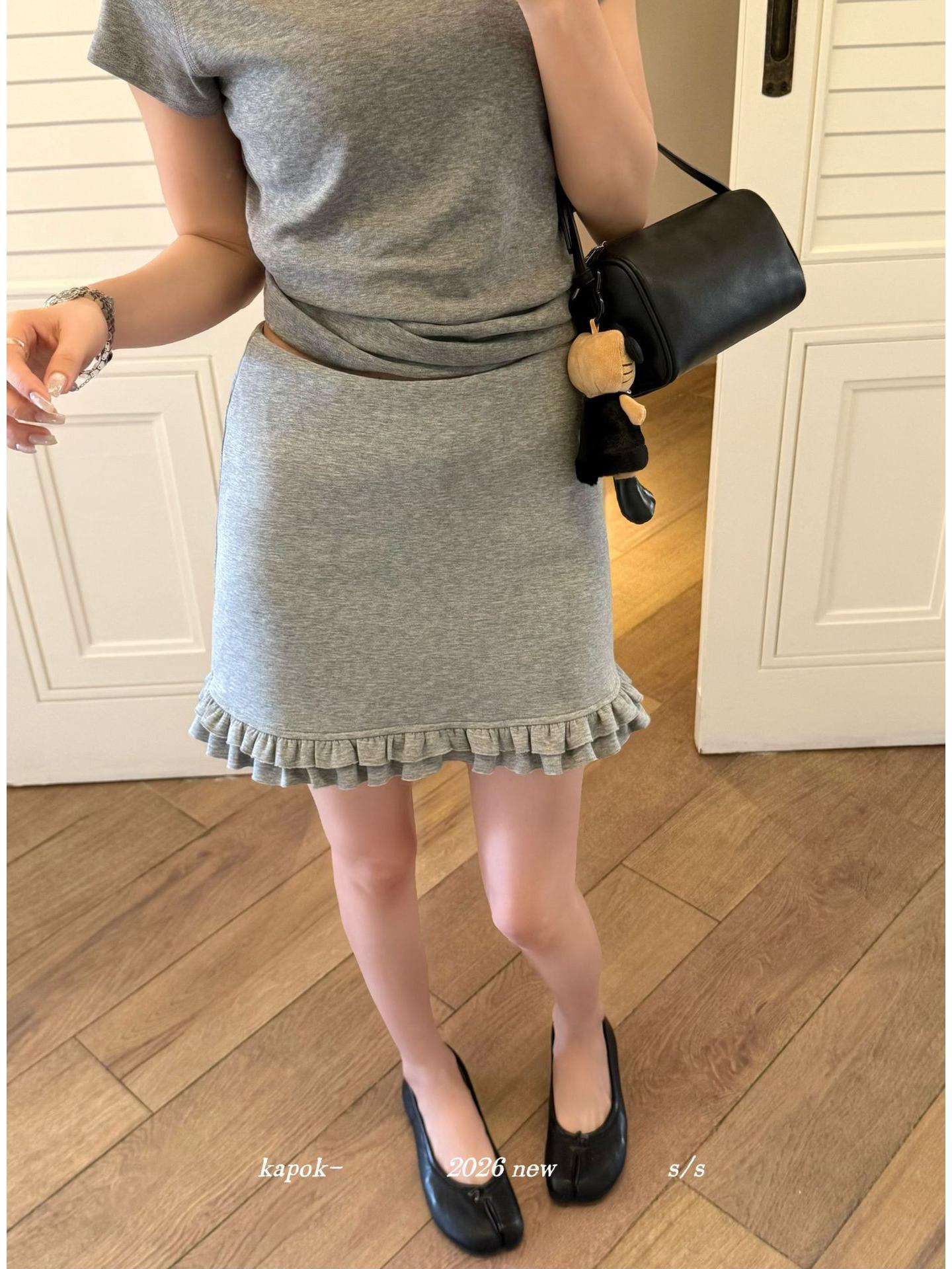 Early Spring Women s Ruffle High Waist Slimming Mini Skirt - Thirteen Rows KAPOK Collection (Style 26409) Small серый