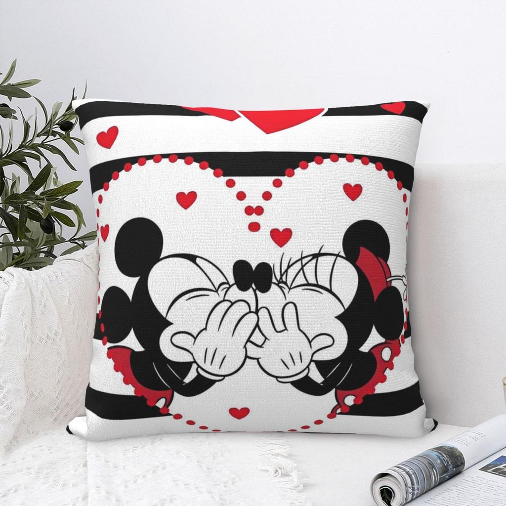 Kawaii Mickey Minnie Paar Kissenbezug, bedruckt, Polyester, Kissenbezug, Dekokissenbezug, Sitzkissenbezug, Reißverschluss, 40 x 40 cm